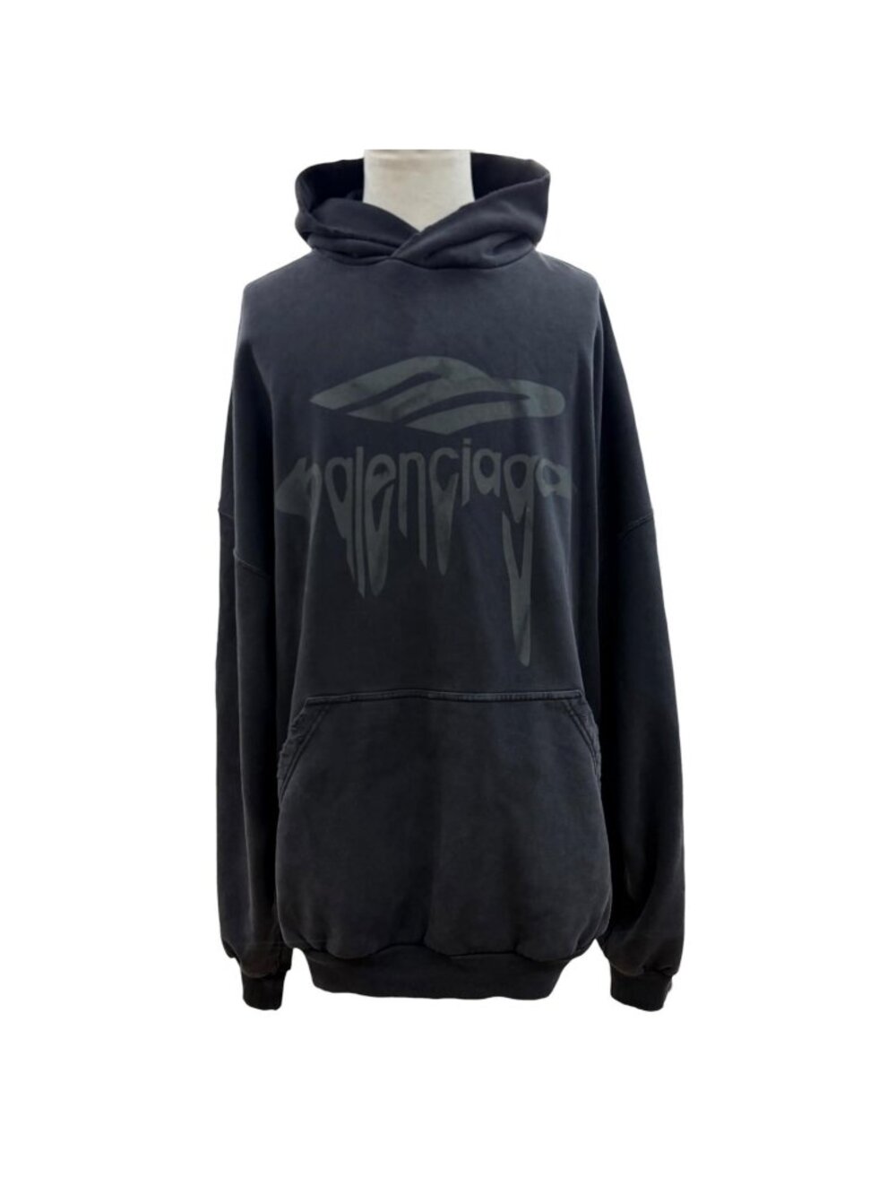 Balenciaga Cotton 100% Logo Print Distressed Pullover Hoodie Black